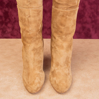 Sigerson Morrison Women Belle Vintage Y2K Brown Suede Zip Heel Mid Boots sz 6.5