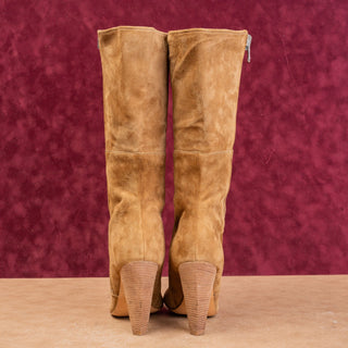 Sigerson Morrison Women Belle Vintage Y2K Brown Suede Zip Heel Mid Boots sz 6.5