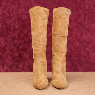 Sigerson Morrison Women Belle Vintage Y2K Brown Suede Zip Heel Mid Boots sz 6.5