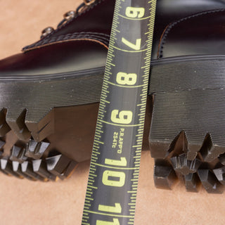 Dr Martens Women Leona 7 Hooks Black Leather Stock Heel Lace-up Combat Boots 9