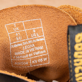 Dr Martens Women Leona 7 Hooks Black Leather Stock Heel Lace-up Combat Boots 9