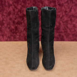 Aquatalia Women Black Suede Quilted Weatherproof Fashion Zip Heel Boots sz 8.5