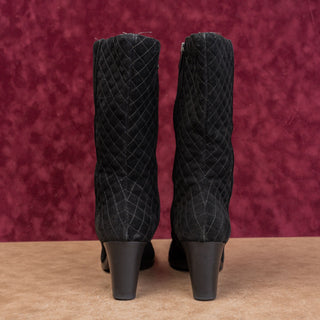 Aquatalia Women Black Suede Quilted Weatherproof Fashion Zip Heel Boots sz 8.5