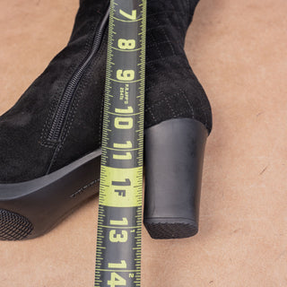 Aquatalia Women Black Suede Quilted Weatherproof Fashion Zip Heel Boots sz 8.5