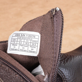 UGG Women Harrison Moto Biker Brown Waterproof Leather ankle Boots sz 7.5