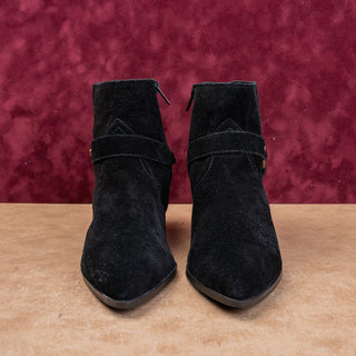Bella Vita Women Black Suede Zip Cowboy Wide Width Festival Party Boots sz 7.5