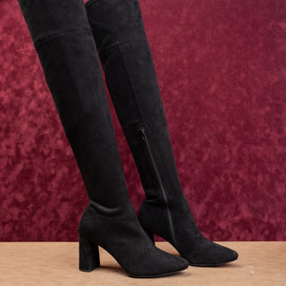 Jeffrey Campbell Women Black Suede OTK Zip Party Night Pointy Toe Boots sz 10