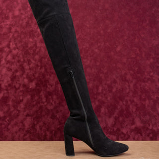 Jeffrey Campbell Women Black Suede OTK Zip Party Night Pointy Toe Boots sz 10