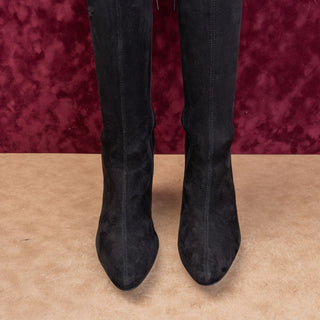Jeffrey Campbell Women Black Suede OTK Zip Party Night Pointy Toe Boots sz 10