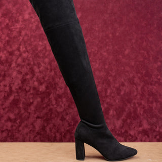Jeffrey Campbell Women Black Suede OTK Zip Party Night Pointy Toe Boots sz 10