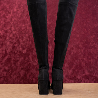 Jeffrey Campbell Women Black Suede OTK Zip Party Night Pointy Toe Boots sz 10