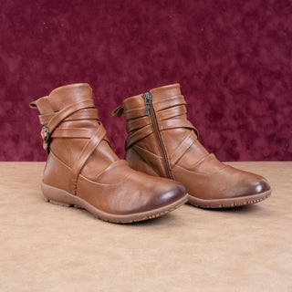 Romika Women Cognac Leather Ankle Strap Zip Fashion Boots sz 6-6.5US EUR37
