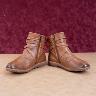 Romika Women Cognac Leather Ankle Strap Zip Fashion Boots sz 6-6.5US EUR37