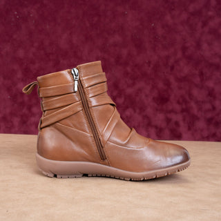 Romika Women Cognac Leather Ankle Strap Zip Fashion Boots sz 6-6.5US EUR37