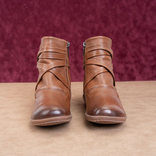 Romika Women Cognac Leather Ankle Strap Zip Fashion Boots sz 6-6.5US EUR37