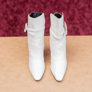 OFF-White Women Zip Tie White Leather Pointy toe Party Boots sz 7-7.5US EUR 38