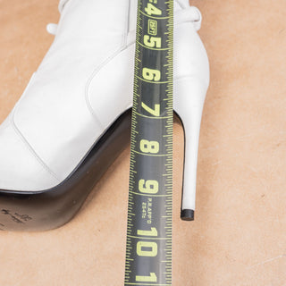 OFF-White Women Zip Tie White Leather Pointy toe Party Boots sz 7-7.5US EUR 38