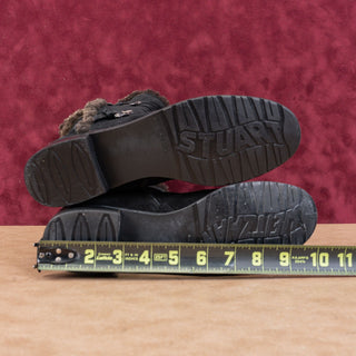 Stuart Weitzman Women Black Suede Vintage Retro 90s Fleece Lined Buckle Boots 7