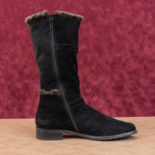 Stuart Weitzman Women Black Suede Vintage Retro 90s Fleece Lined Buckle Boots 7