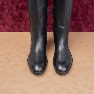 Tory Burch Women Black Leather Classic Equestrian Riding Logo Knee Boots sz 10
