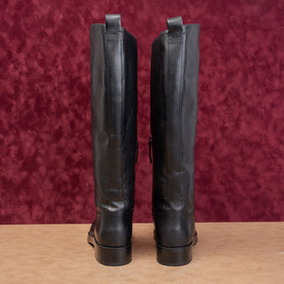 Tory Burch Women Black Leather Classic Equestrian Riding Logo Knee Boots sz 10