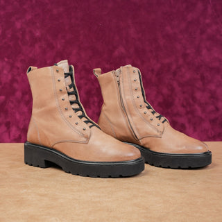 Paul Green Women Jean Taupe Nubuck Lace-up Festival Combat boots sz 8US AUS 5.5