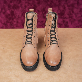 Paul Green Women Jean Taupe Nubuck Lace-up Festival Combat boots sz 8US AUS 5.5