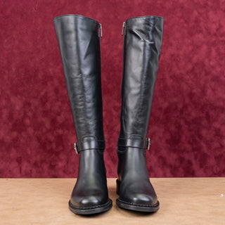 La Canadienne Women Stev Black Leather Buckle Waterproof Riding Zip Knee Boots 6