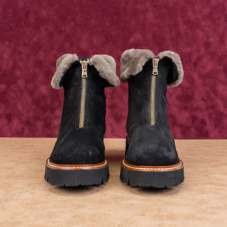 Ron White Women Paige Black Shearling Lined Front Zip Ankle Boots sz 9US EUR39.5