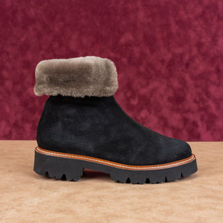 Ron White Women Paige Black Shearling Lined Front Zip Ankle Boots sz 9US EUR39.5