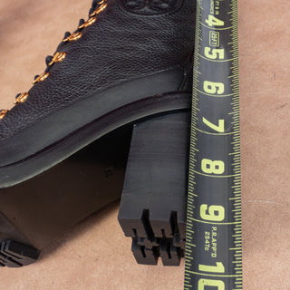 Tory Burch Women Black Leather Miller Lace up Dress Lug Sole Boots size 7