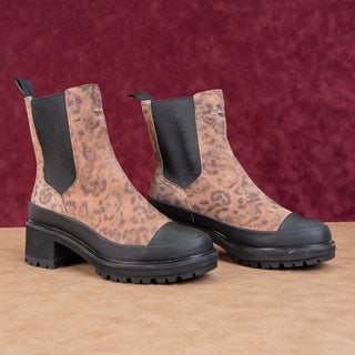 Timberland Women Kori Leopard Print Leather Block Heel Ankle Chelsea Boots sz 8