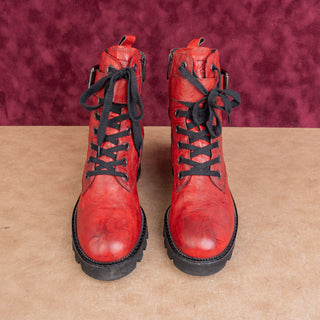 Paul Green Wmn Chilly Red Distress Leather Lace Platform Combat Boots 8.5US AUS6