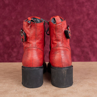 Paul Green Wmn Chilly Red Distress Leather Lace Platform Combat Boots 8.5US AUS6
