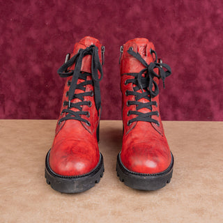 Paul Green Wmn Chilly Red Distress Leather Lace Platform Combat Boots 8.5US AUS6
