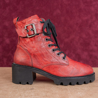 Paul Green Wmn Chilly Red Distress Leather Lace Platform Combat Boots 8.5US AUS6