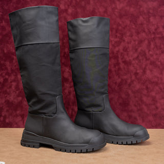 Zara Wmn Black Rubber Nylon Waterproof Wellies Festival Chunky Boots 9.5US EUR40