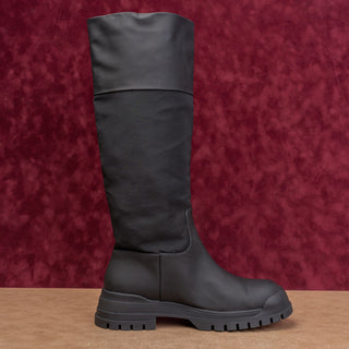 Zara Wmn Black Rubber Nylon Waterproof Wellies Festival Chunky Boots 9.5US EUR40