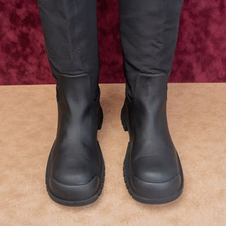 Zara Wmn Black Rubber Nylon Waterproof Wellies Festival Chunky Boots 9.5US EUR40