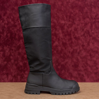 Zara Wmn Black Rubber Nylon Waterproof Wellies Festival Chunky Boots 9.5US EUR40