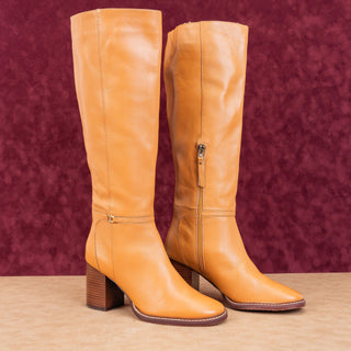 Sam Edelman Women Els Wide Calf Dress Caramel Leather Zip Fashion Tall Boots 10