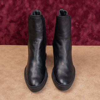 AGL Women Black Leather Slip-on Wedge Fashion Ankle Boots sz 5.5US EUR36
