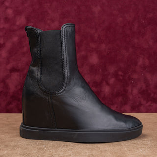 AGL Women Black Leather Slip-on Wedge Fashion Ankle Boots sz 5.5US EUR36
