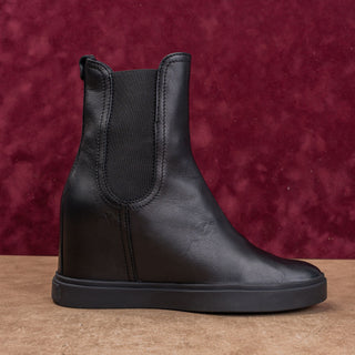 AGL Women Black Leather Slip-on Wedge Fashion Ankle Boots sz 5.5US EUR36