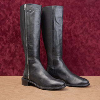 Aquatalia Women Black Leather Stretch Riding Equestrian Tall Boots sz 9.5