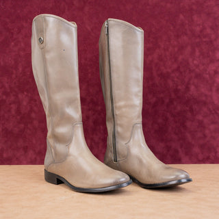 Frye Women Melissa Button 2 Stone Grey Leather Zip Equestrian Riding Boots sz 8