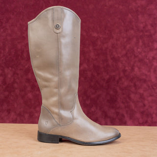 Frye Women Melissa Button 2 Stone Grey Leather Zip Equestrian Riding Boots sz 8