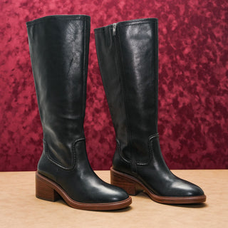 Vince Camuto Women Vuliann Black Leather Platform Retro Wide Calf Boots Size 11