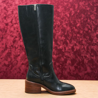 Vince Camuto Women Vuliann Black Leather Platform Retro Wide Calf Boots Size 11