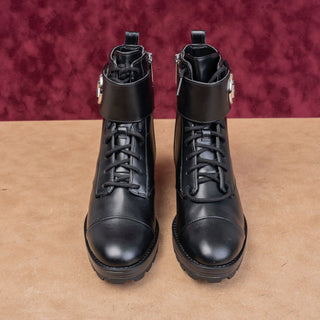 Michael Kors Women Tatum Vegan Black Leather MK Logo Combat Boots size 6.5